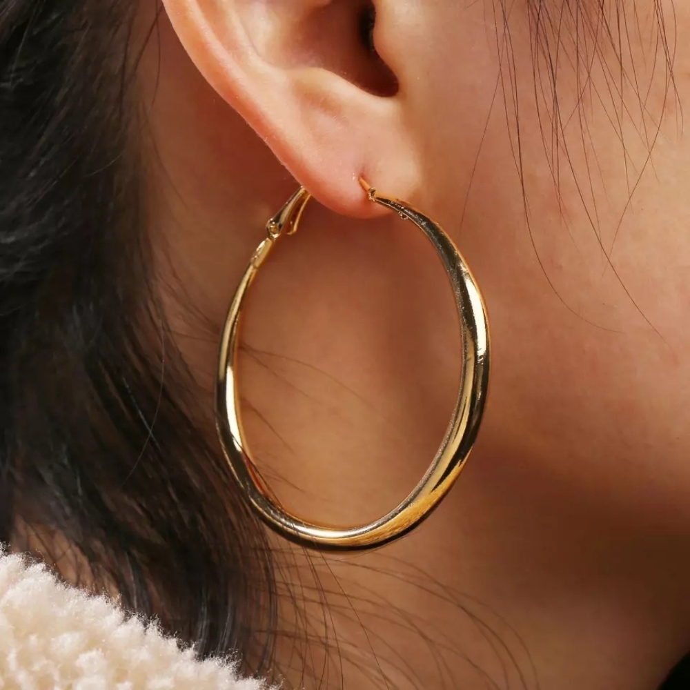New Solid gold plated Big Hoop women's Earrings
